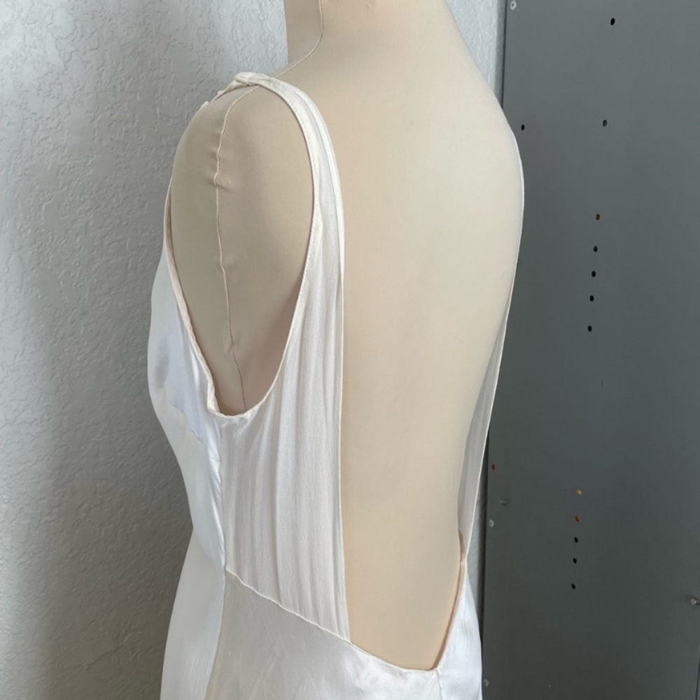 Vintage 90’s 100% Silk Slip Dress Silk Dress Cream White Cowl Prom Sheer - Picture 7 of 10
